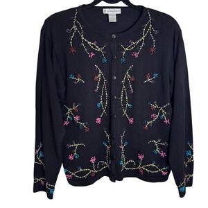 VTG Dressbarn Y2K‎ Floral Beaded Cardigan Sweater M Grannycore